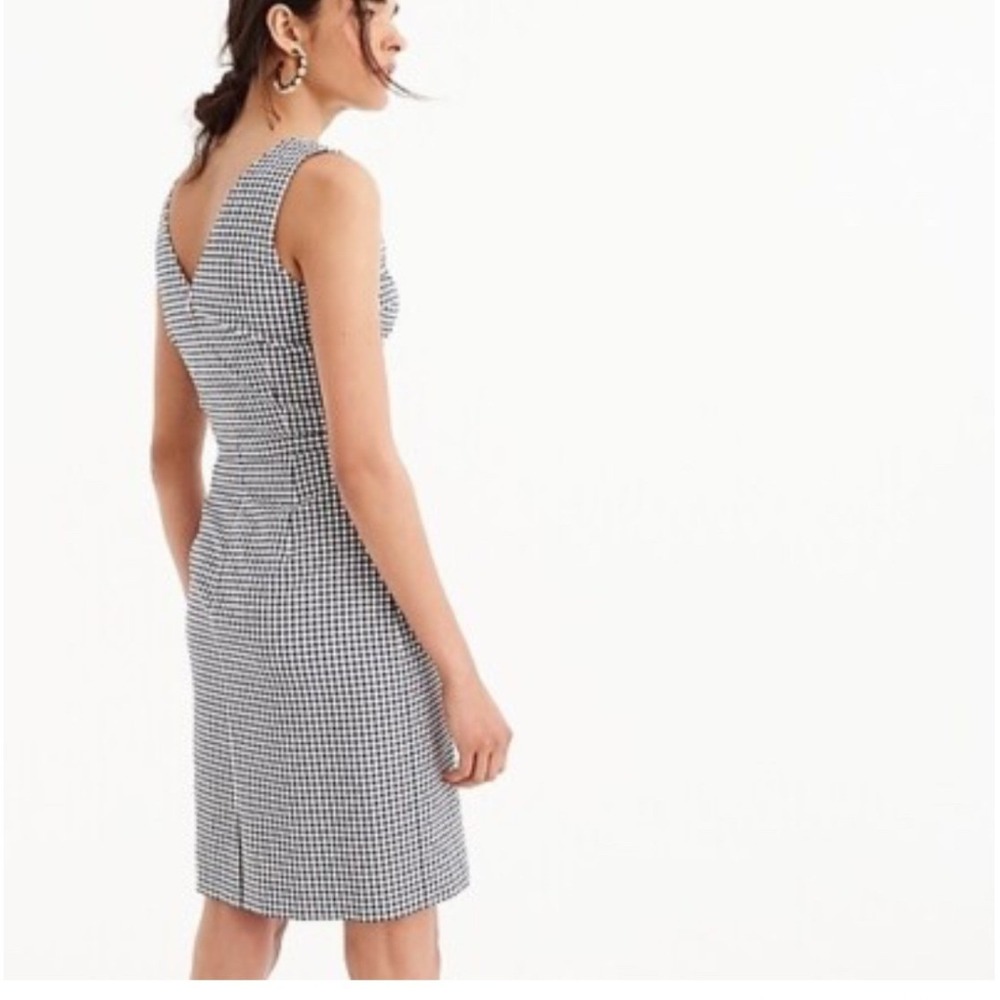 J.Crew Vintage Black White Gingham Sleeveless Shift Dress Picot Trim Size 2
